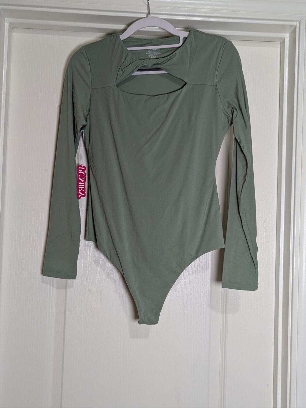 Pumiey Women's Sage Green Long Sleeve Bodysuit Size Medium NWT